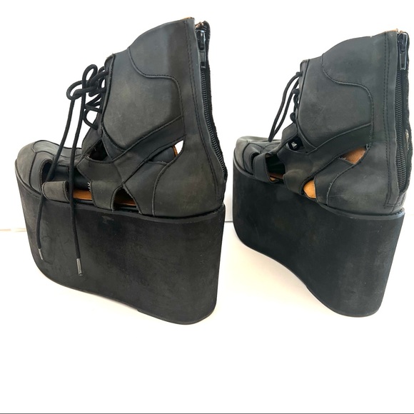 Jeffrey Campbell Black STEIN Platform Cutout Lace Up Booties B15/10 - Picture 6 of 13